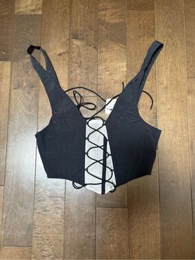 Fashion Nova Black and White Cropped Zip-Up Tank and Skirt Set